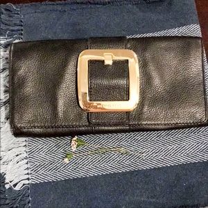 Michael Kors Black Leather Gold Buckle Clutch